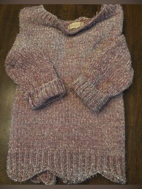 ALTAR’D STATE CROPPED PASTEL PINK SILVER SHIMMER METALLIC SPARKLE SWEATER SZ M